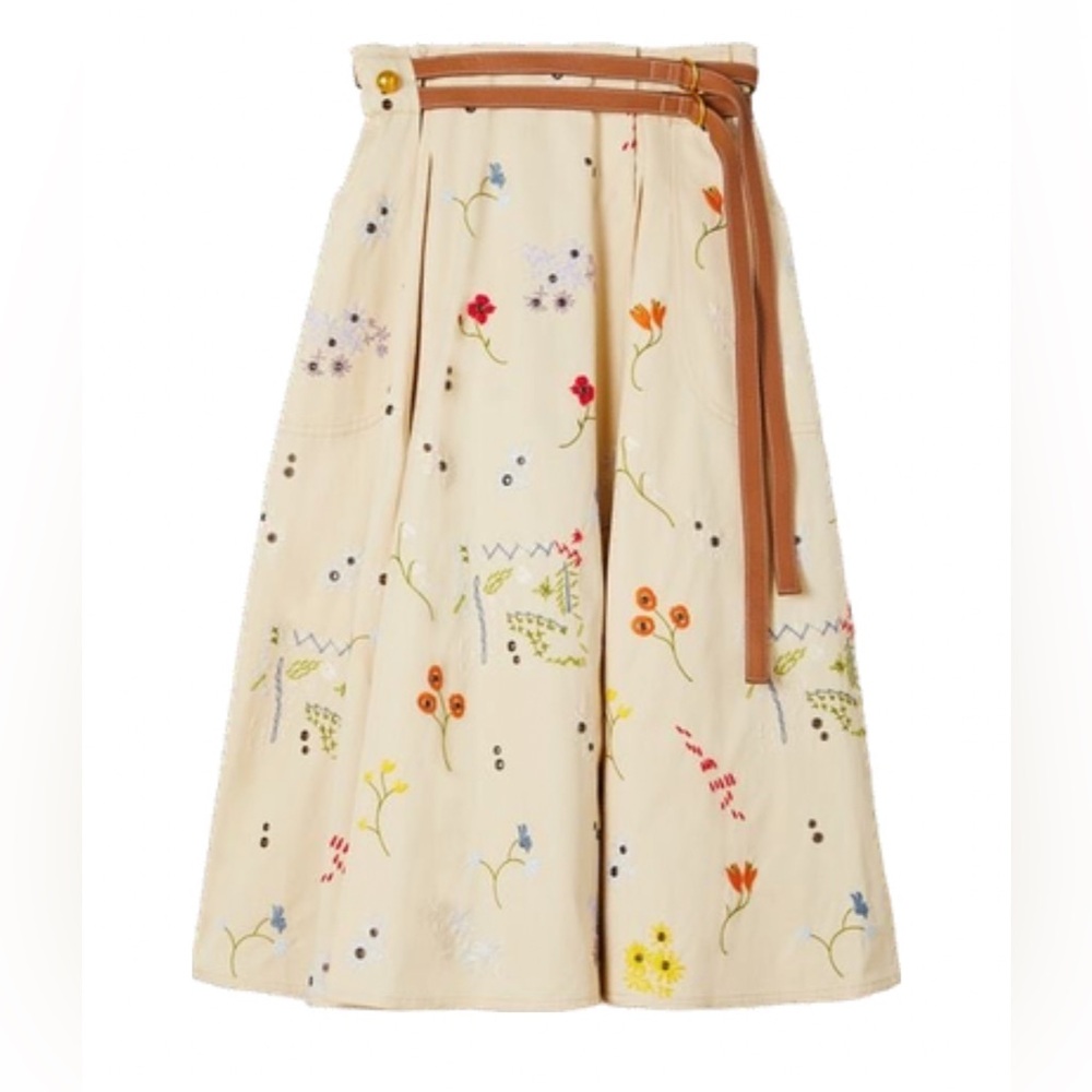 Tory Burch Embroidered Pleated Skirt